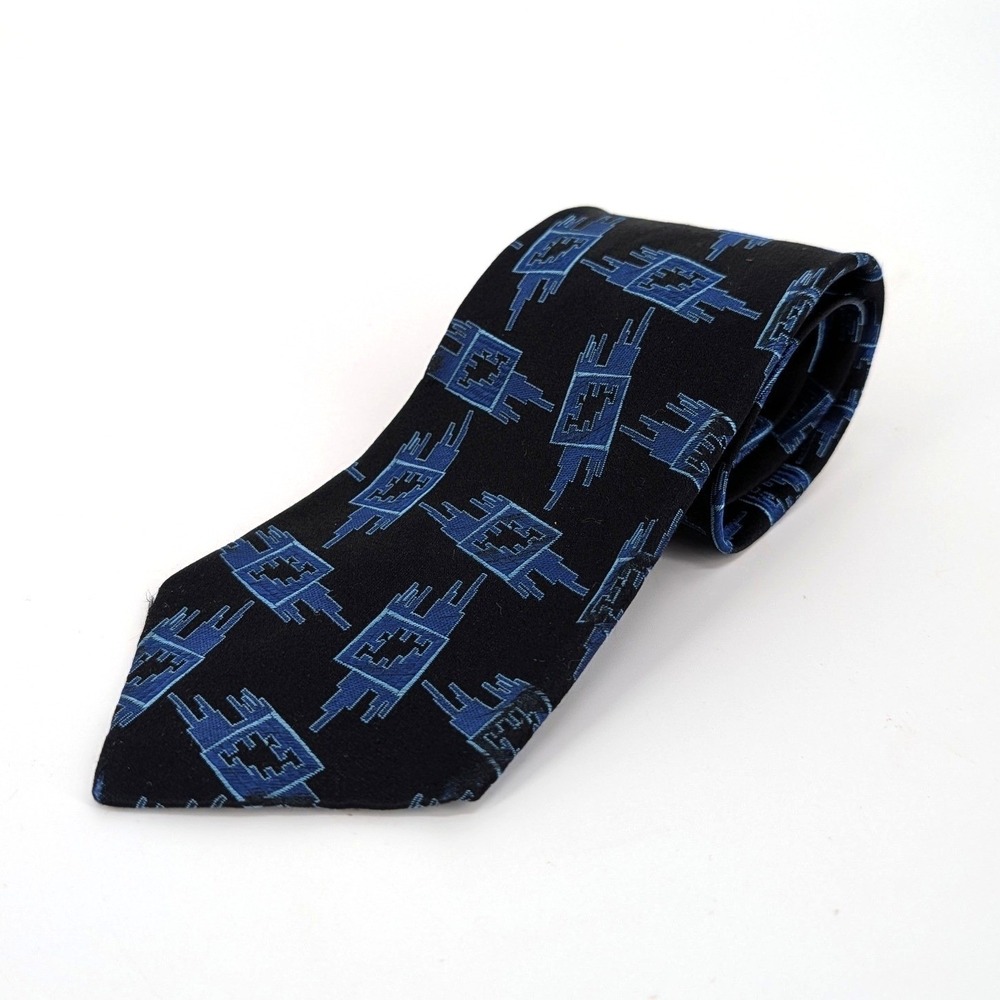 Y2K Byte Art V2 by Versace Silk Tie Blue Black Geometric Abstract Made in Italy
